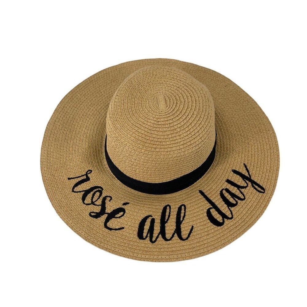 Rose All Day Beach Hat Floppy Wide Brim Sun Hat Womens OS Ribbon Band CC Brand